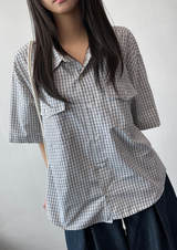 Cake Check Button Collar Short Sleeve Shirt 2 COLORS