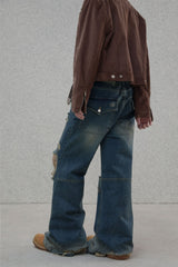 Retro damage wide denim