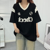チェックVネックオーバーフィット半袖Tシャツ