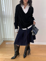[High quality line] Twisted Deep V-neck Long Sleeve Knitwear