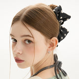 Satin Dot Double Ribbon Tongs pin _ Black