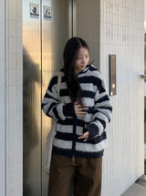 Panple Stripe Wool Hood Knit Cardigan