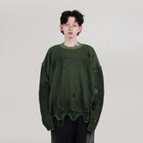 HIERARCHY STUDIOS Chroma - Distressed Green Flux Oversized Knit Sweater
