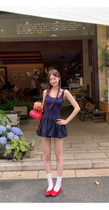 Red Checkered Layered Navy Mini Dress