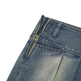LOW-WAIST UNBLUELNCE DENIM PLEATS MINI SKIRT [BLUE]