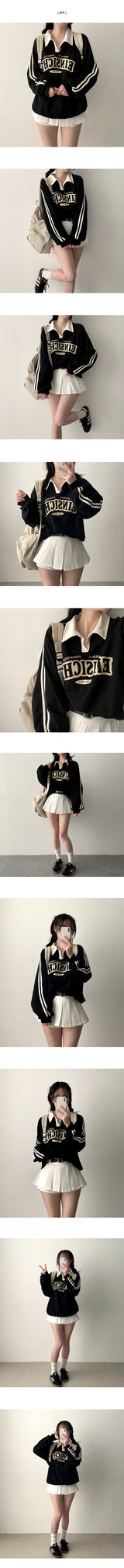 Jewit Two-Line Oversized Fit Color Collar Sweatshirt