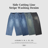 Teen Zanstripe washing denim wide pants [Long & Short]