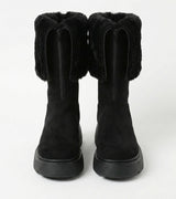 Folding suede platform boots