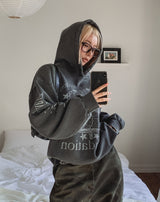 Star Pigment Washing Overfit Brushed Hoodie