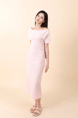 Off-Shoulder Slit Long Onepiece Pink