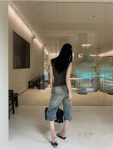 Midi Capri Half-Length Vintage Denim Pants