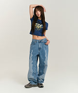 939 SMASHED LOGO CROP TOP (NAVY)