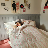 Starry Pink Stripe Duvet Cover - Q size