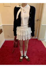half turtleneck strap lace frill long-sleeve t-shirt