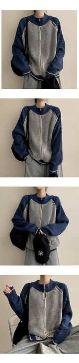Mint Leglan Color Two Way Knit Zip-Up