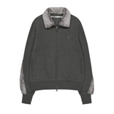 Fur Trim Jersey Zip-up / Charcoal