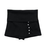 Color Block Button Folding Skirt Pants (3 colors)