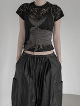Floral Punching Lace Short Sleeve Tee