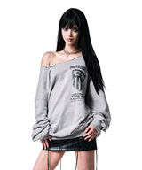91 CREST PIERCING ONE-SHOULDER SWEATSHIRT MELANGE GRAY