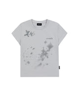 ピクセルフェアリーグラフィックキャップスリーブTシャツ - ホワイトグレー