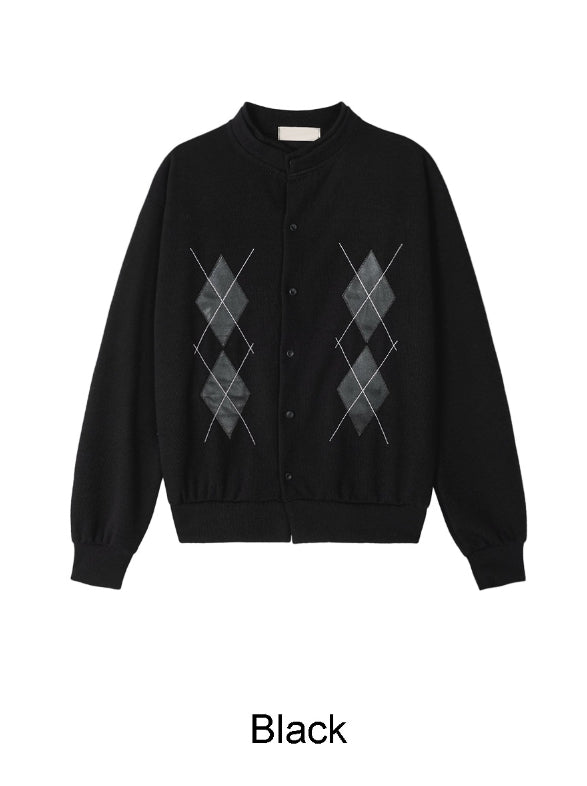 Scent Leather Patch Argyle Cardigan
