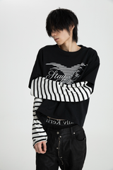 SEXXDEVIL ロゴ ストライプド レイヤード ティー
