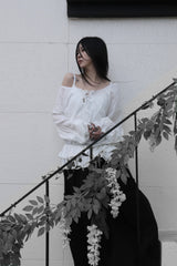 off-shoulder puff long blouse (2color)