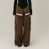 CARGO LAYERED SKIRT PANTS / BROWN