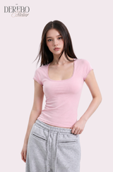 Minky Square Slim Color Short Sleeve T-shirt