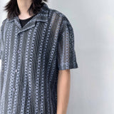 Openwork Knit Camp Collar Shirt