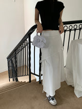 Work White Ribbon Long Skirt