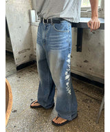[Unisex] Real stitch semi wide denim pants