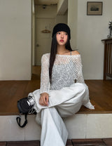 Oat herringbone side pintuck balloon pants