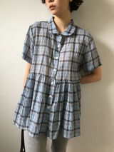Weds check short-sleeve blouse (2color)