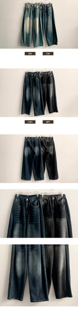 Nad side pin tuck snap wide denim pants