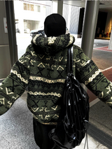 wool jacquard hooded jumper jacket