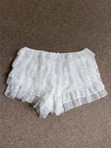 Dream Flare Cancan Lace Frill Shorts (White)
