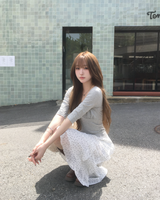 Dot frill midi skirt