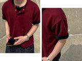 Near Henley Neck Cropped Knit Short Sleeve
