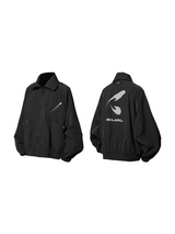 RELABEL 24AW バグオウンドフォーム ブラック ハーフハイスタンドアップカラー バットスリーブシルエットプリントジャケット