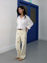 PUPPY EMBROIDERED CREAM DYED STRAIGHT DENIM code 26226