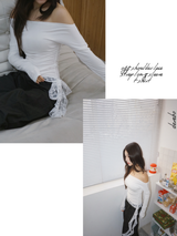off-shoulder lace strap long-sleeve t-shirt