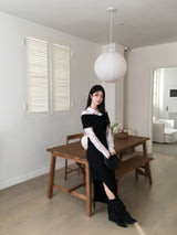 Off-shoulder knit shirt