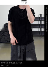 Boel Velour Ribbed Henley Short Sleeve