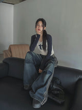 11 V-neck color matching raglan long sleeves