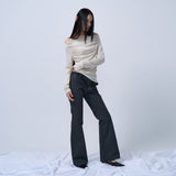 LOW-RISE TWO BUTTON BOOTS CUT PANTS (CHARCOAL)