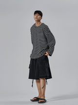 シャロウストライプオーバーサイズ長袖Tシャツ