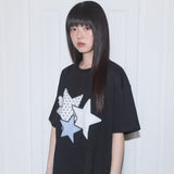 ミックススターエンジェルパッチTシャツ (ブラック) F25QB117