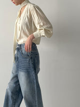 Wrinkle V-Neck Tie Blouse