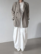 Boxy Pleated Cotton Balloon Long Skirt